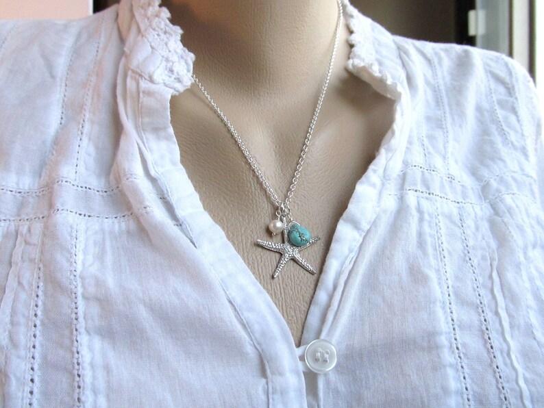 Beach Wedding Jewelry Set of 3 Starfish Necklace Custom Color Bridal Party Jewelry Personalized Bridesmaid Gift Beach Necklace