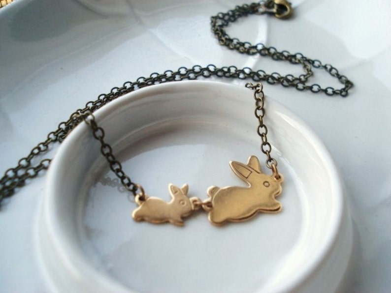 Bunny Necklace, Rabbit Necklace in Brass, Mother and Child Necklace for 1-6 Kids, Mom and Baby Jewelry, Rabbit Jewelry, Easter Necklace image 4
