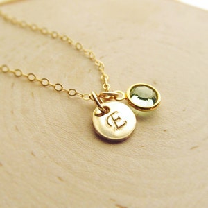 New Mom Gift, Initial with Birthstone Necklace, 14kt Gold Filled Necklace, Personalized Birthstone Necklace, New Baby Necklace, Push Present image 1