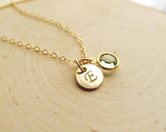 New Mom Gift, Initial with Birthstone Necklace, 14kt Gold Filled Necklace, Personalized Birthstone Necklace, New Baby Necklace, Push Present