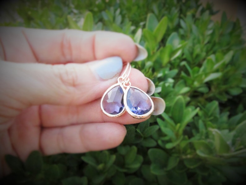 Amethyst Jewelry Set in Rose Gold, Initial Birthstone Necklace and Earrings in Rosegold, Personalized February Birthday Gift for Women Girls image 4