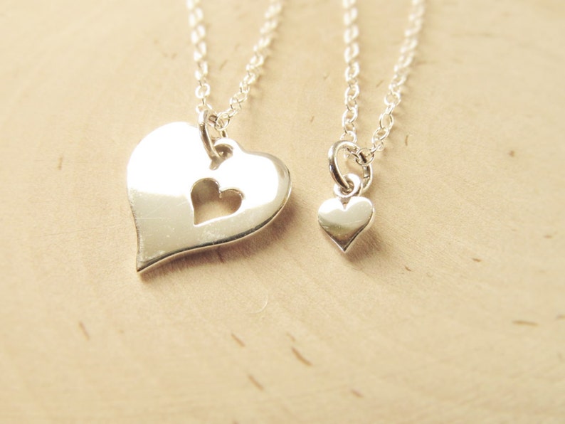 Mother Daughter Necklace Set of 2, Sterling Silver Heart Necklaces, Mom and Daughter Jewelry, Piece Of My Heart, Gift for Mom from Daughter image 1