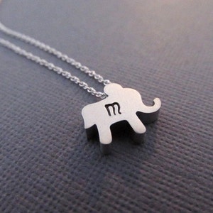 Elephant Necklace, Silver Personalized Necklace with Initial, Good Luck Jewelry, Initial Necklace, Lucky Elephant Jewelry, Best Friends Gift