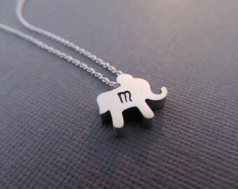 Elephant Necklace, Silver Personalized Necklace with Initial, Good Luck Jewelry, Initial Necklace, Lucky Elephant Jewelry, Best Friends Gift