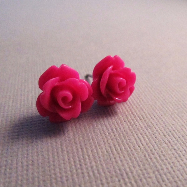 Pink Rose Earrings - Etsy