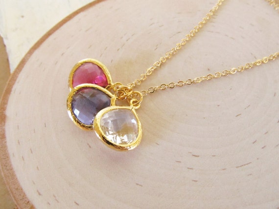 grandma necklace with grandkids birthstones gold