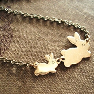 Bunny Necklace, Rabbit Necklace in Brass, Mother and Child Necklace for 1-6 Kids, Mom and Baby Jewelry, Rabbit Jewelry, Easter Necklace image 1