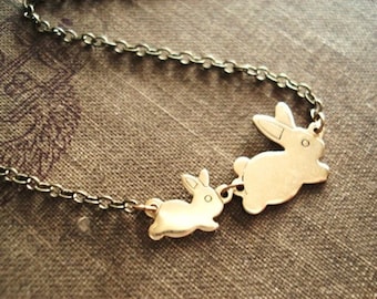 Bunny Necklace, Rabbit Necklace in Brass, Mother and Child Necklace for 1-6 Kids, Mom and Baby Jewelry, Rabbit Jewelry, Easter Necklace