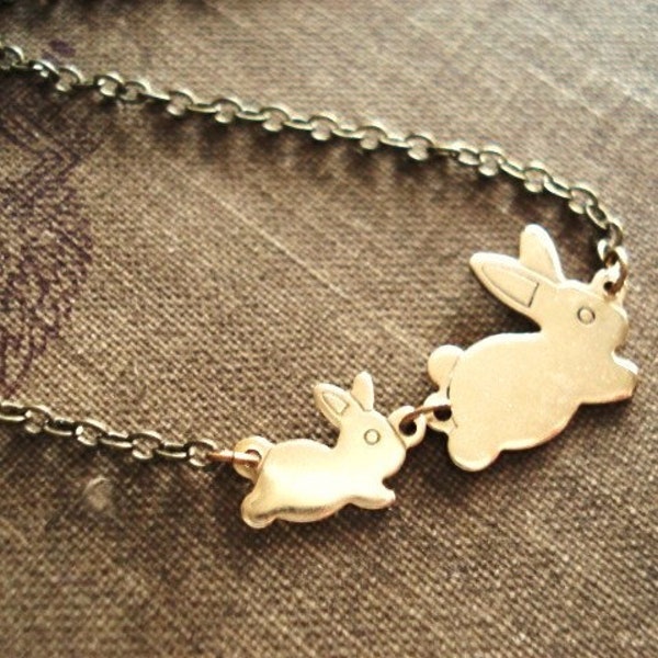 Bunny Necklace, Rabbit Necklace in Brass, Mother and Child Necklace for 1-6 Kids, Mom and Baby Jewelry, Rabbit Jewelry, Easter Necklace
