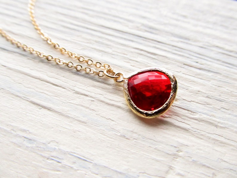 Pendant Gold January Necklace Red Birthstone for Etsy