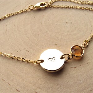 Gold Heart & Birthstone Bracelet, Personalized Adjustable Chain Bracelets, Engraved Heart Bracelets, Custom Jewelry Gifts for Women Girls image 7
