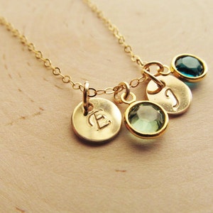 Mothers Birthstone Necklace, 14kt Gold Filled with Initial Charm, Personalized Mothers Jewelry, Birthstone Necklace for Mom, Gift for Mom image 2
