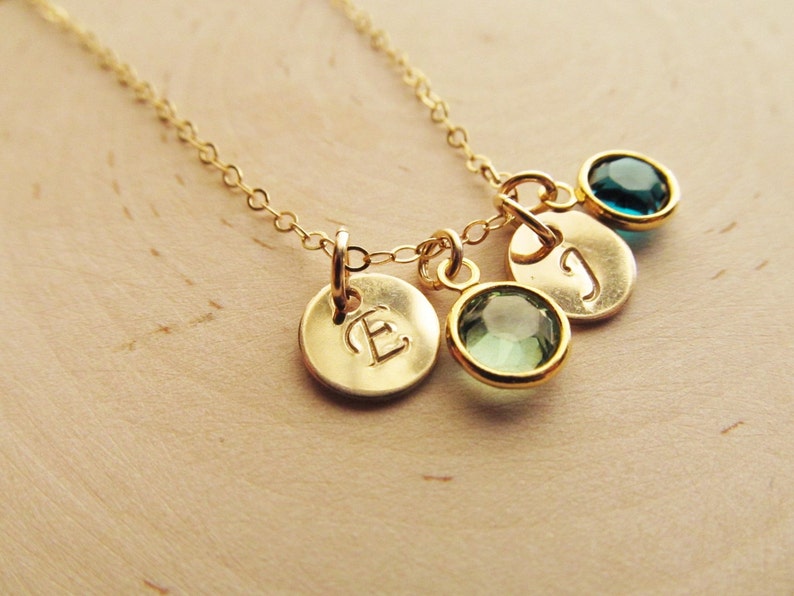 Mothers Birthstone Necklace, 14kt Gold Filled with Initial Charm, Personalized Mothers Jewelry, Birthstone Necklace for Mom, Gift for Mom image 2
