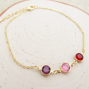 Birthstone Bracelet, Family Jewelry in Gold for Mom or Grandma, Personalized Gift from Kids Grandkids, 1 - 10 Children Charms, Adjustable