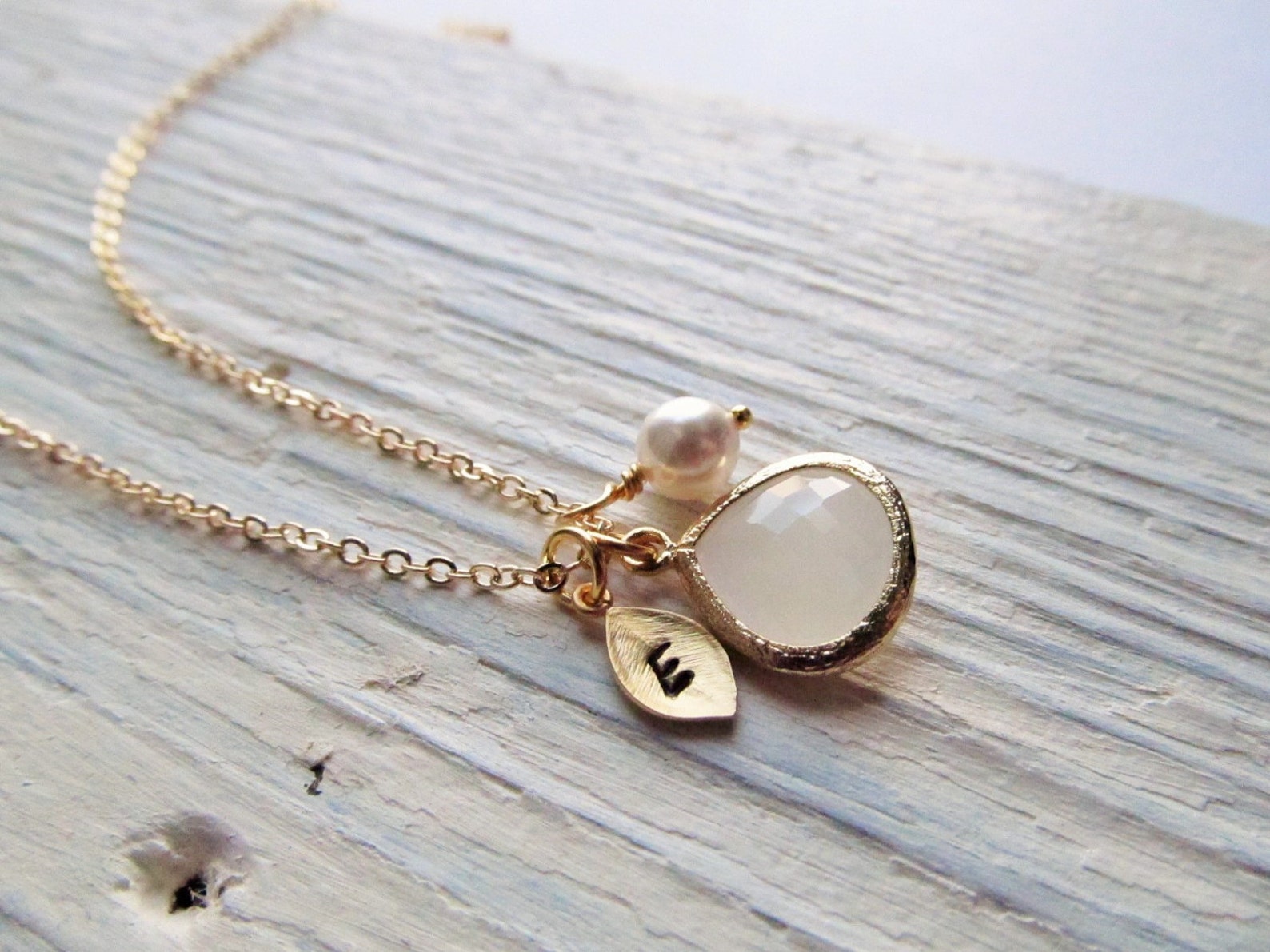 Gold Moonstone Necklace June Birthstone Necklace Initial Jewel gold-moonstone-necklace-june-birthstone-necklace-initial-jewel