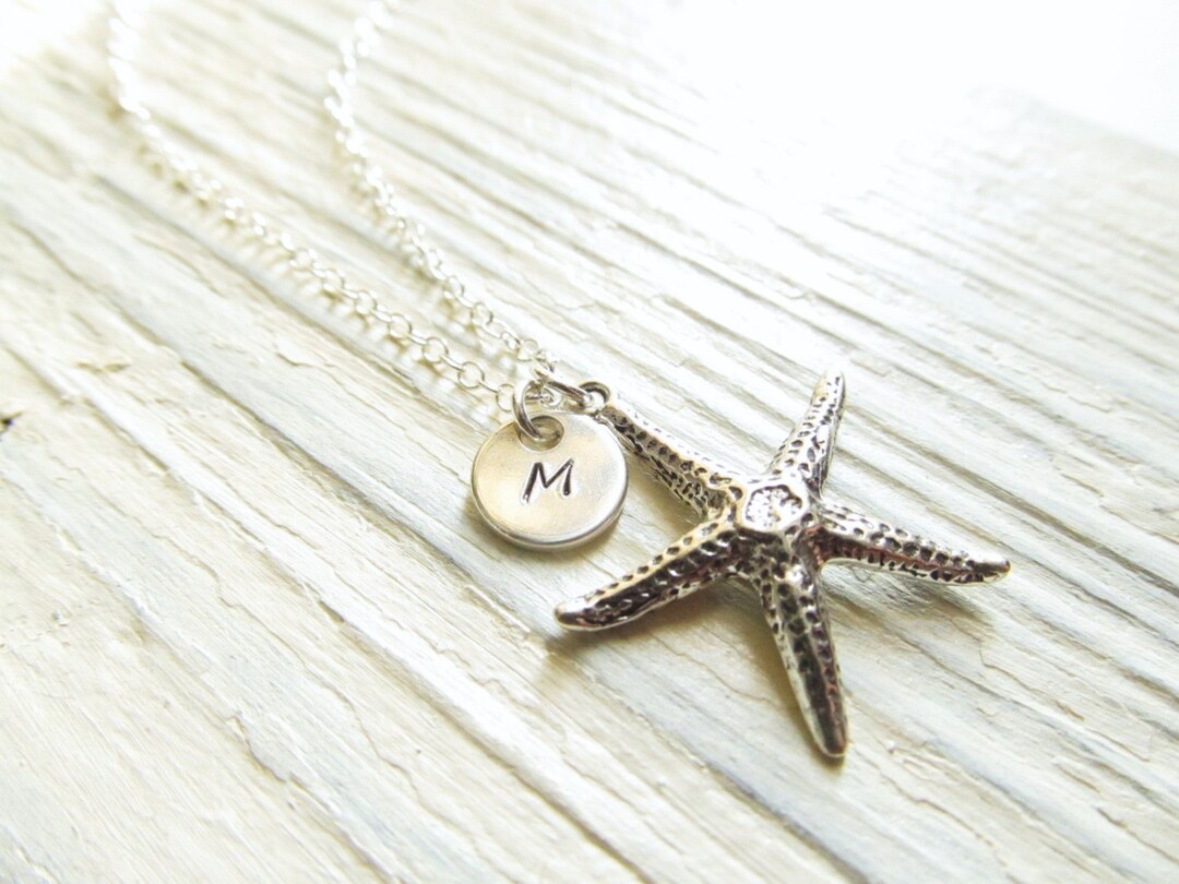 Sterling Silver Starfish Necklace With Initial, Personalized Bridesmaid Gift for Destination ...