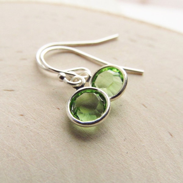 Birthstone Earrings, Sterling Silver Crystal Charms, Dangle Earrings, Birthstone Jewelry, Peridot Earrings, August Birthstone Earrings