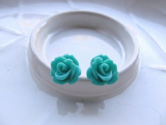 Stainless Steel Turquoise stud earrings. Rose Stainless Steel Turquoise stud earrings. Rose