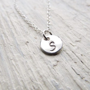 Initial Necklace Sterling Silver, Engraved Necklace, Personalized Necklace, Silver Initial Disc Charm, Layering Necklace, Tiny Initial image 1