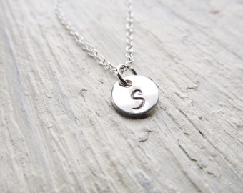 Initial Necklace Sterling Silver, Engraved Necklace, Personalized Necklace, Silver Initial Disc Charm, Layering Necklace, Tiny Initial