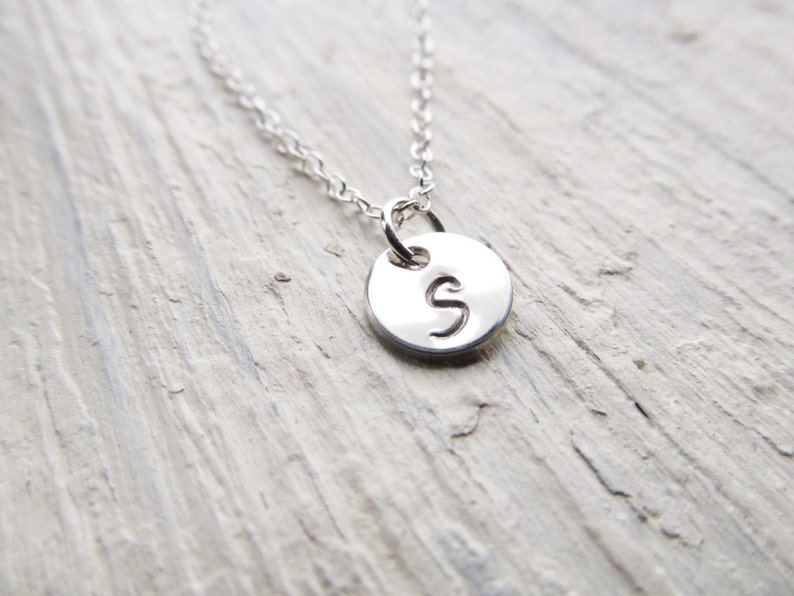 Initial Necklace Sterling Silver, Engraved Necklace, Personalized Necklace, Silver Initial Disc Charm, Layering Necklace, Tiny Initial image 1