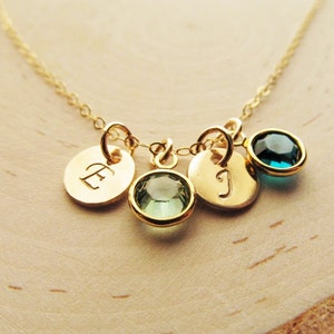 Mothers Birthstone Necklace, 14kt Gold Filled with Initial Charm, Personalized Mothers Jewelry, Birthstone Necklace for Mom, Gift for Mom image 1