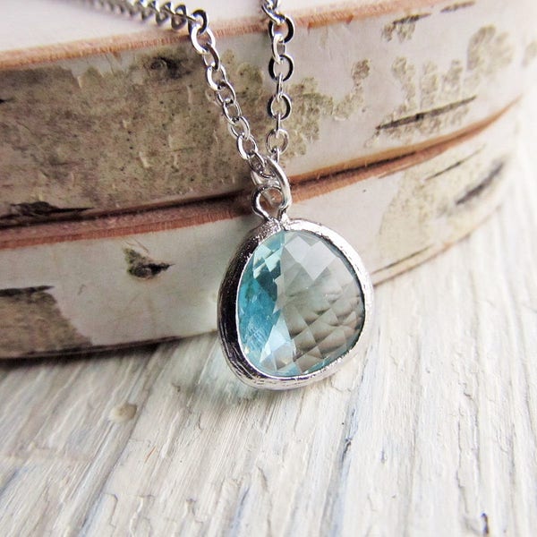 Aquamarine Pendant, Silver March Birthstone Pendant Necklace, Aquamarine Necklace, Gift for March, Birthday Gift for Her, Aquamarine Jewelry