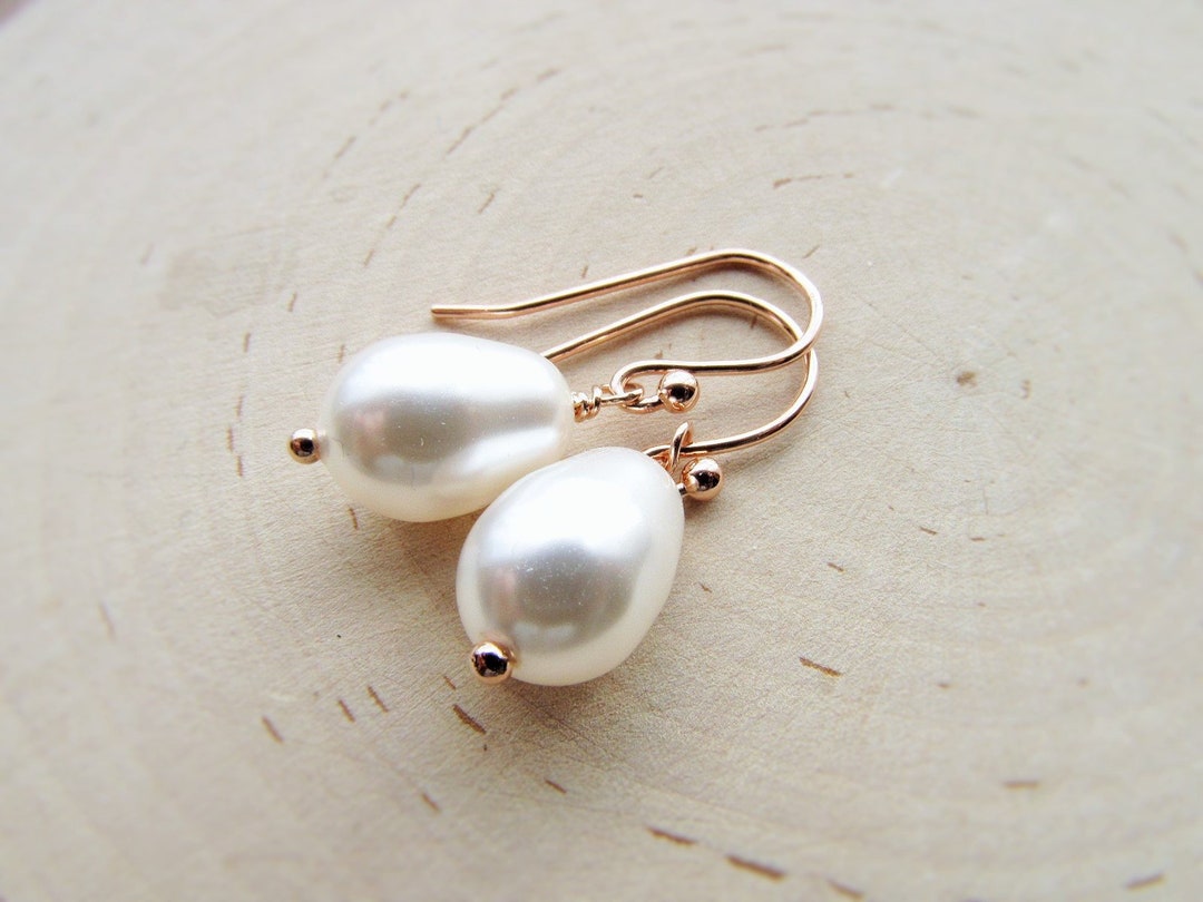 Rose Gold Pearl Earrings, White Ivory Pink Champagne Gray Pearls, Pearl ...