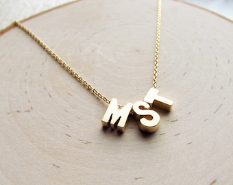 Monogram Necklace Gold, Letter Necklace, Personalized Jewelry Gift, Three Initial Necklace, Customizable Jewelry, Customized Gift for Her,