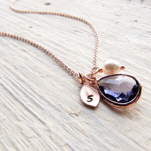 Amethyst Jewelry Set in Rose Gold, Initial Birthstone Necklace and Earrings in Rosegold, Personalized February Birthday Gift for Women Girls image 8