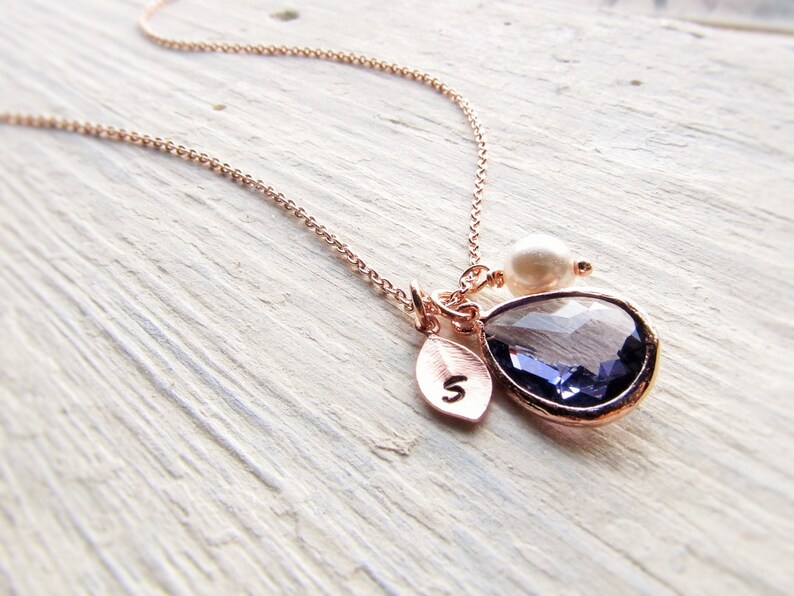 Amethyst Jewelry Set in Rose Gold, Initial Birthstone Necklace and Earrings in Rosegold, Personalized February Birthday Gift for Women Girls image 8