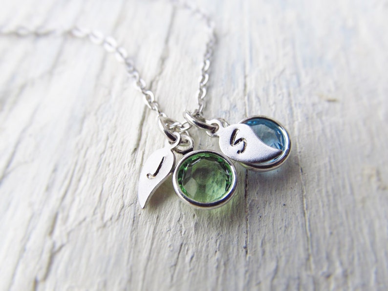 Personalized Mom Necklace with Birthstones and Initials, Mom Jewelry, Mothers Jewelry, Birthstone Necklace, Family Necklace, 1-6 Birthstones image 1