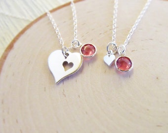 Grandma and Granddaughter Necklace Set in Sterling Silver, Piece of my Heart Necklaces with Birthstones, Gift for or from Grandmother, Nana