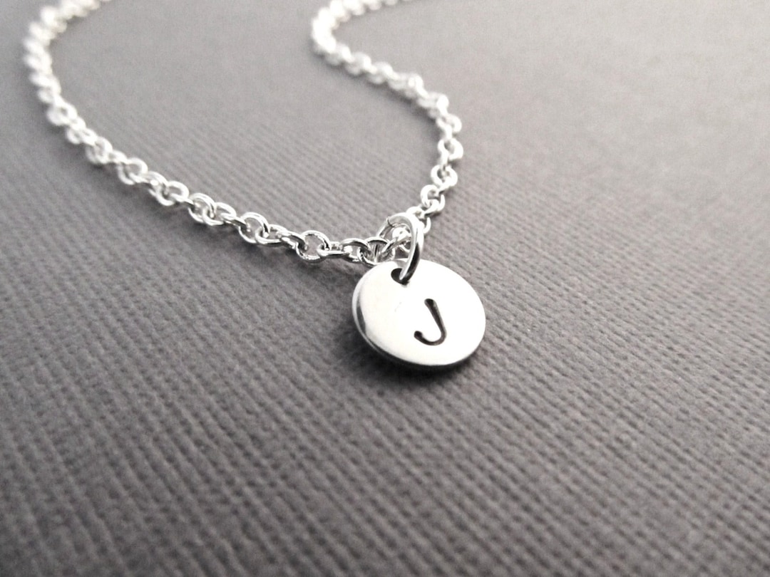 Silver Round Initial Necklace, Stainless Steel Disc Letter Charm, Minimal Jewelry for Him or Her