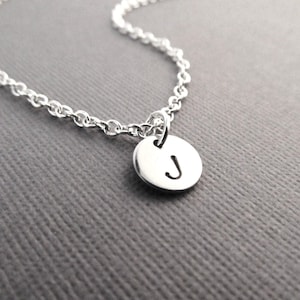 Silver Round Initial Necklace, Stainless Steel Disc Letter Charm, Minimal Jewelry for Him or Her, Customized, Unisex, Personalized Gift
