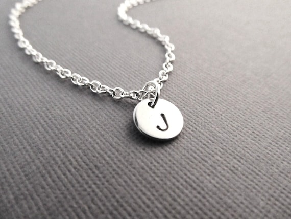 Silver Round Initial Necklace, Stainless Steel Disc Letter Charm, Minimal Jewelry for Him or Her, customized, Unisex, Personalized Gift