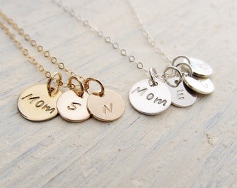 Mom Necklace with Kids Initials, Personalized Necklace for Mother 14k Gold Filled or Sterling Silver, Mothers Day Gift, Family Charm Jewelry