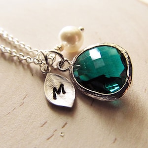 Emerald Necklace, Silver May Birthstone Necklace, Personalized Necklace, Birthstone Jewelry, May Birthday Gift, Simulated Emerald Jewelry