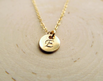 Gold Initial Necklace, 14k Gold Filled Necklace Disc with Initial Charm, Tiny Letter Jewelry, Layering Initial Necklace for Women or Girls