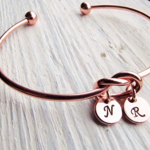 Rose Gold Bracelet for Mom, Initial Charm Bracelets for Women, Round Letter Disc, Personalized Jewelry Gift, Mother Bracelet 1 2 3 4 Kids image 6