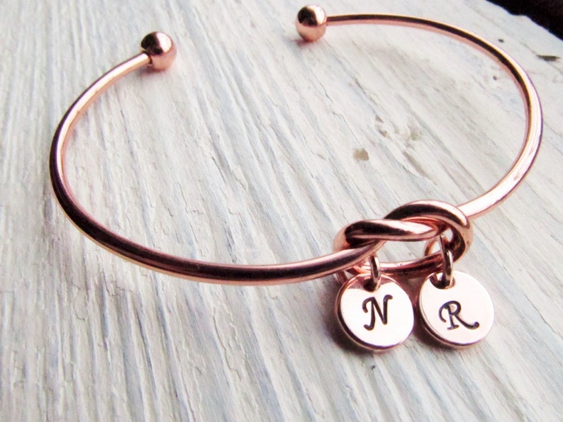 Rose Gold Bracelet for Mom, Initial Charm Bracelets for Women, Round Letter Disc, Personalized Jewelry Gift, Mother Bracelet 1 2 3 4 Kids image 6