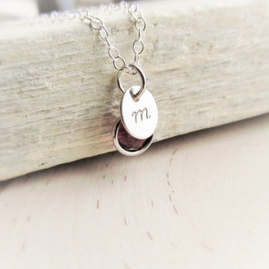 Personalized Necklace Silver, Tiny Initial Necklace with Birthstone, Sterling Silver Necklace, Personalized Birthstone, Petite Jewelry