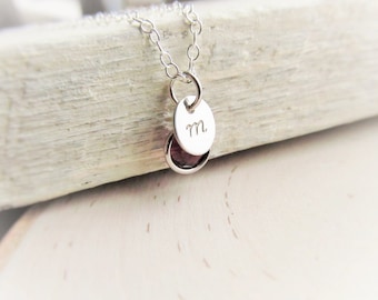 Personalized Necklace Silver, Tiny Initial Necklace with Birthstone, Sterling Silver Necklace, Personalized Birthstone, Petite Jewelry