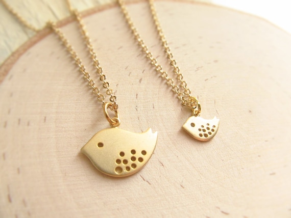 Mother Daughter Necklace Set Gold Bird Charms Sisters Necklace