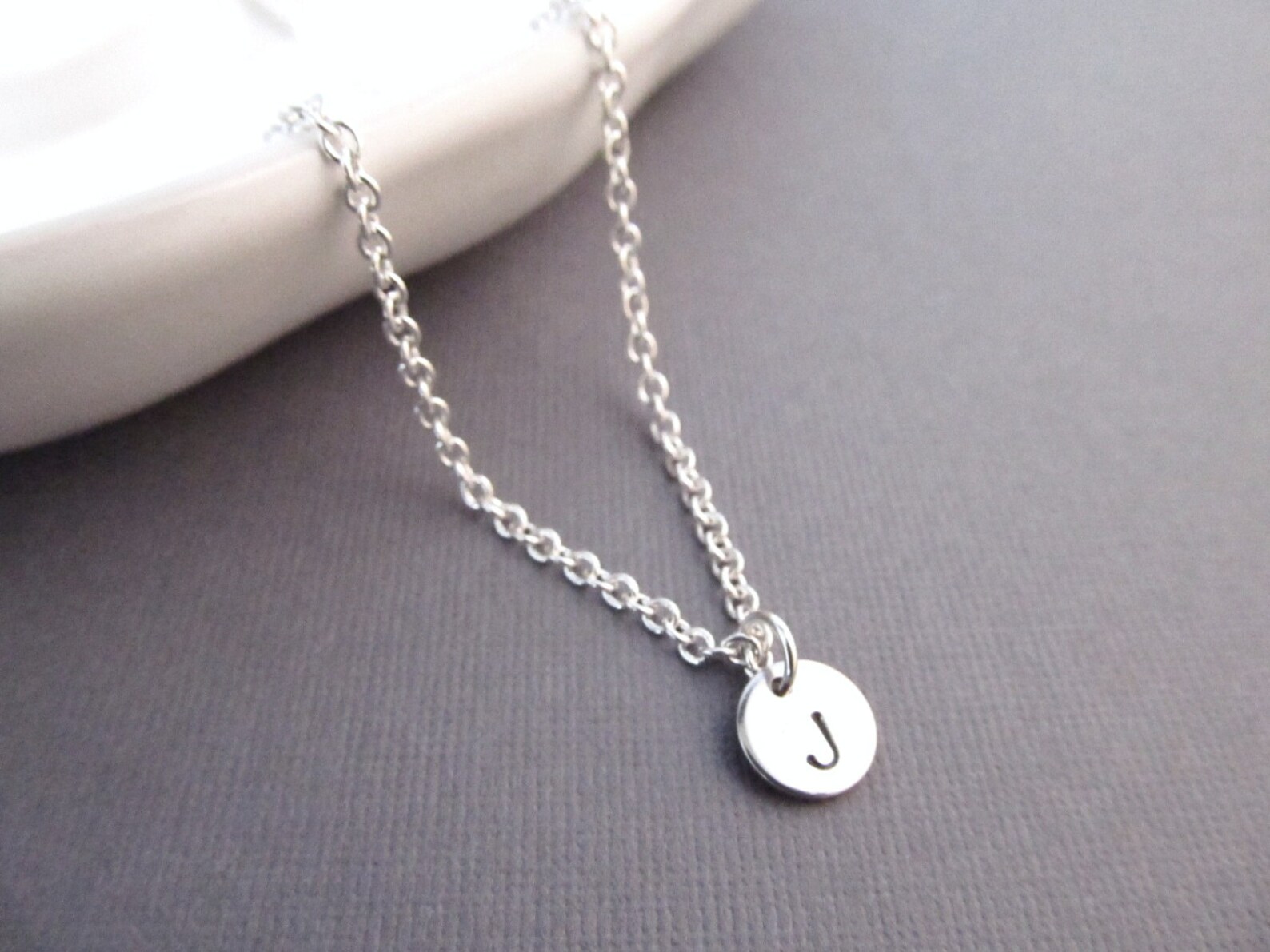 Silver Round Initial Necklace Stainless Steel Disc Letter Etsy