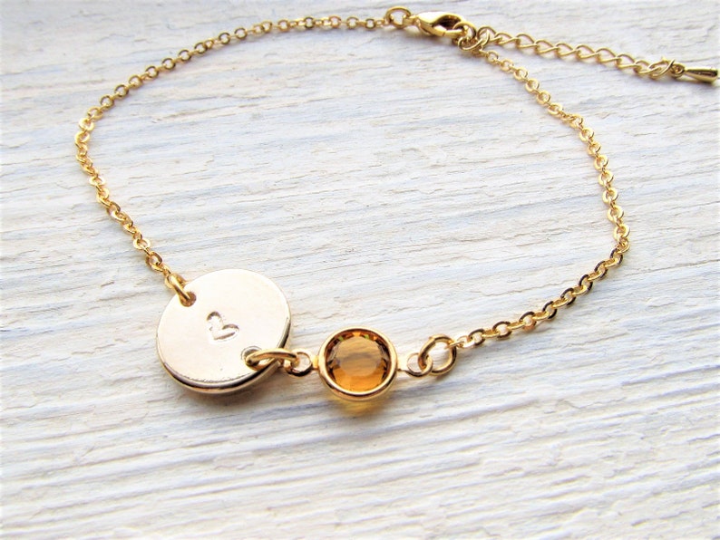 Gold Heart & Birthstone Bracelet, Personalized Adjustable Chain Bracelets, Engraved Heart Bracelets, Custom Jewelry Gifts for Women Girls image 5