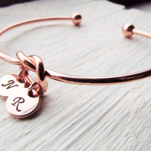 Rose Gold Bracelet for Mom, Initial Charm Bracelets for Women, Round Letter Disc, Personalized Jewelry Gift, Mother Bracelet 1 2 3 4 Kids image 2