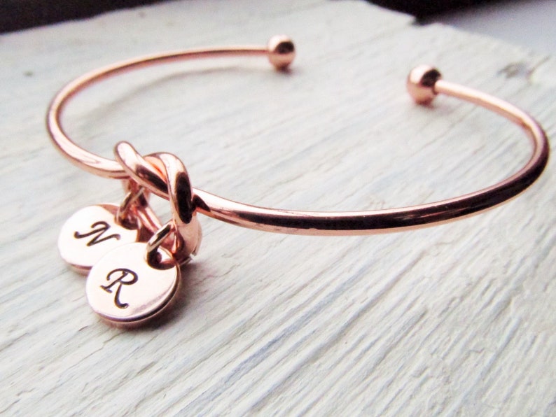 Rose Gold Bracelet for Mom, Initial Charm Bracelets for Women, Round Letter Disc, Personalized Jewelry Gift, Mother Bracelet 1 2 3 4 Kids image 2