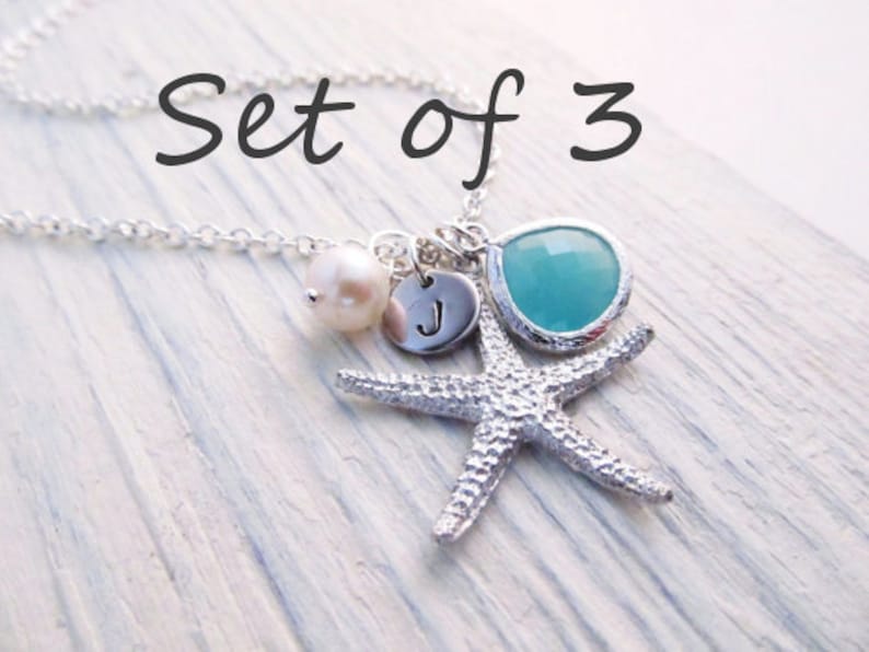 Beach Wedding Jewelry Set of 3 Starfish Necklace Custom Color Bridal Party Jewelry Personalized Bridesmaid Gift Beach Necklace