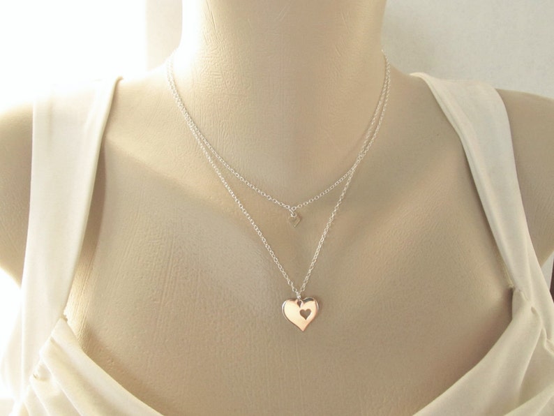 Mother Daughter Necklace Set of 2, Sterling Silver Heart Necklaces, Mom and Daughter Jewelry, Piece Of My Heart, Gift for Mom from Daughter image 4